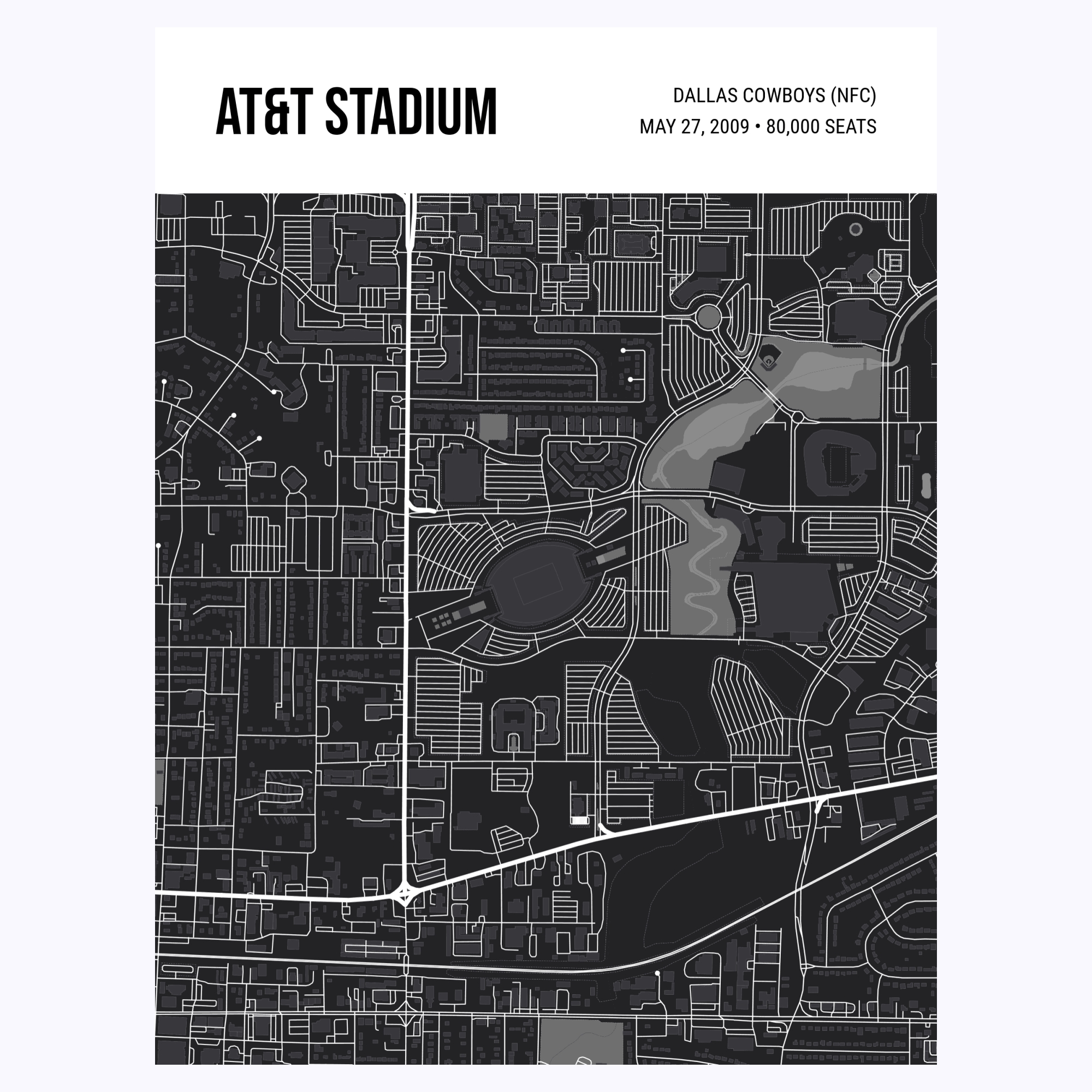 Dallas Cowboys Stadium Poster - Street Map - Custom Design by You