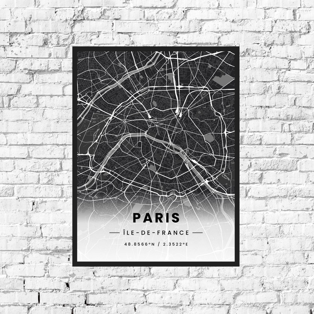 Paris in Dark Poster - Street Map 10