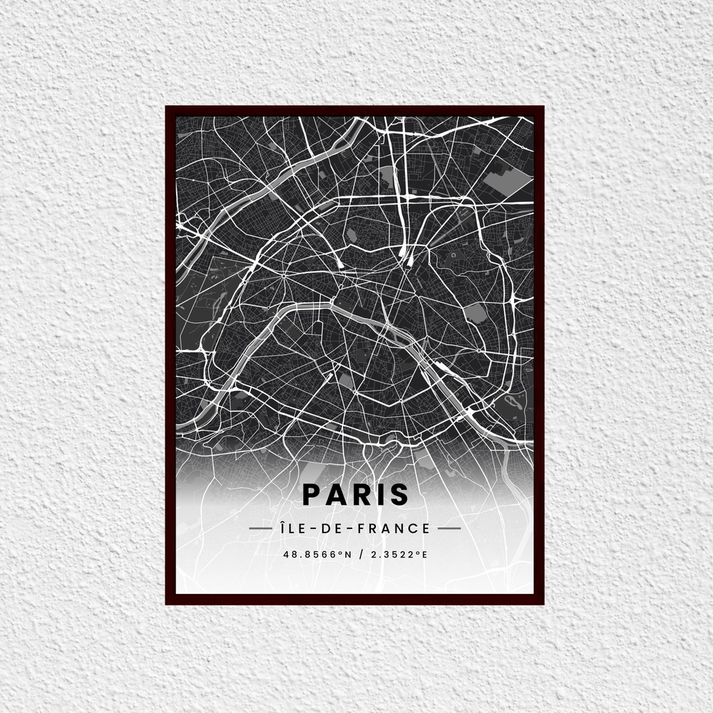 Paris in Dark Poster - Street Map 7