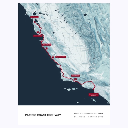 Our Pacific Coast Highway Road Trip Poster - Route Map 1