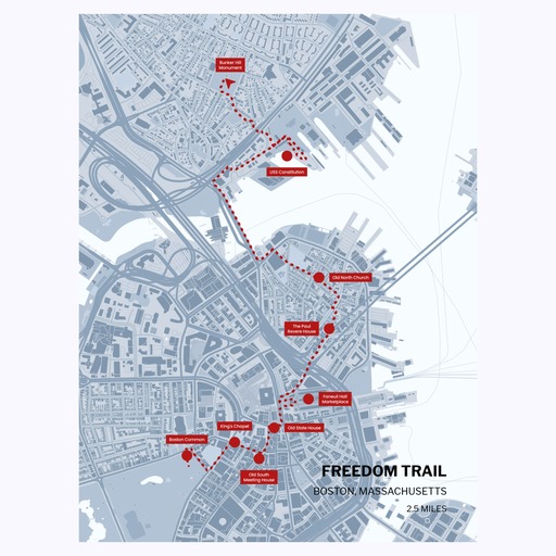 Boston Freedom Trail Map Poster - Route Map 1