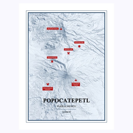 Trip To Popocatépetl Volcano Poster - Terrain Map 1