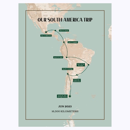 Our South America Trip Poster - Route Map 1