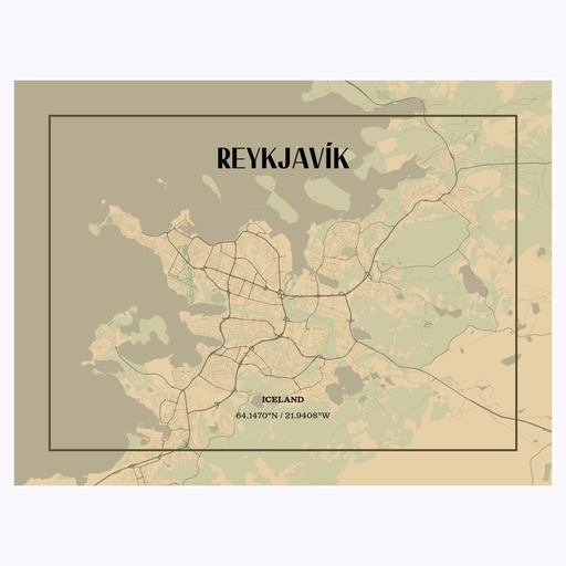 Reykjavik in Vintage Poster - Street Map 1