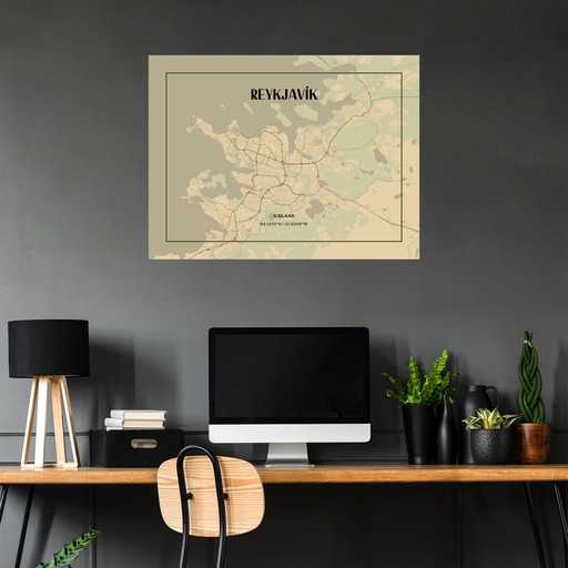 Reykjavik in Vintage Poster - Street Map 5