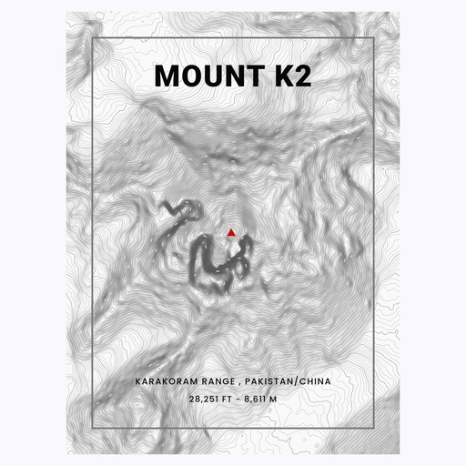 Mount K2 (Godwin-Austen) Poster - Topo Map 1