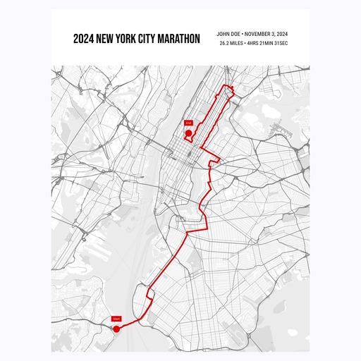 2024 New York City Marathon Poster Route Map Custom Design by You