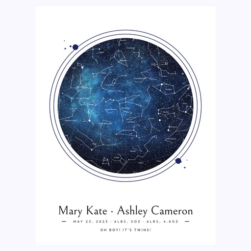 Newborn Twins Poster in Starry - Celestial Map 1