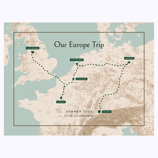 Our Europe Trip Poster - Route Map 1