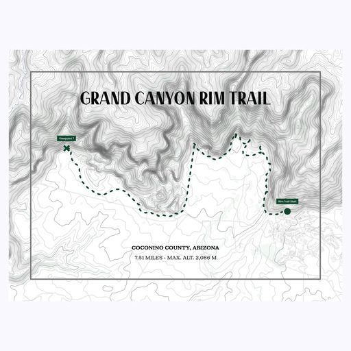 Grand Canyon Rim Trail Hiking Trip Poster - Route Map 1