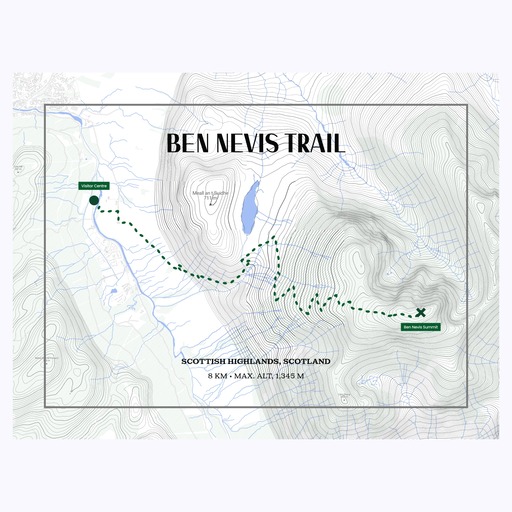 Ben Nevis Trail Hiking Trip Poster - Route Map 1