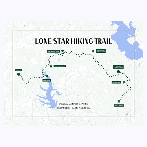 Lone Star Trail Hiking Trip Poster - Route Map 1