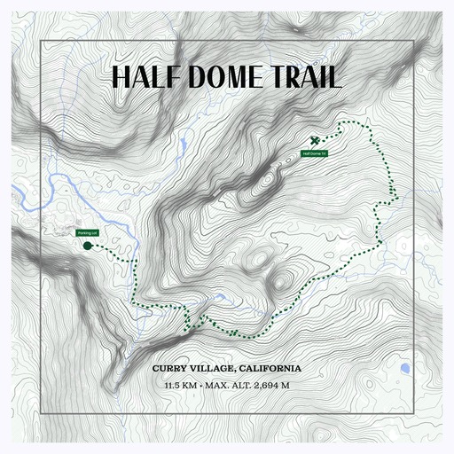 Half Dome Trail Hiking Trip Poster - Route Map 1