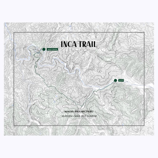 Inca Trail Hiking Trip Poster - Route Map 1
