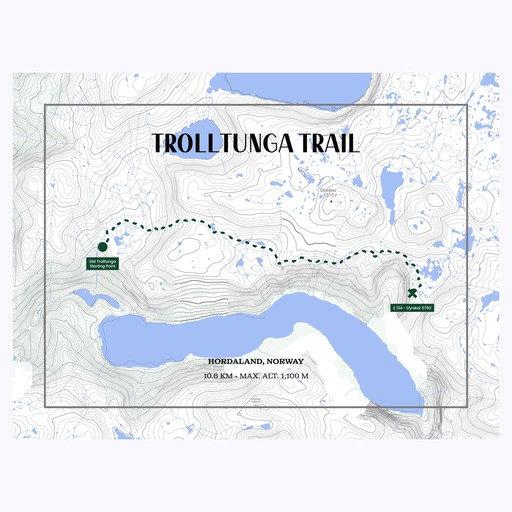 Trolltunga Trail Hiking Trip Poster - Route Map 1