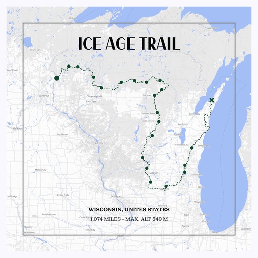 Ice Age Trail Hiking Trip Poster - Route Map 1