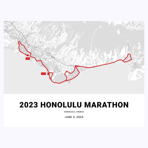 2023 Honolulu Marathon Poster - Route Map 1