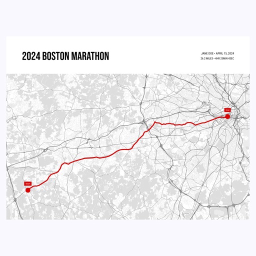 2024 Boston Marathon Poster - Route Map 1