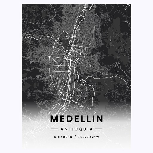 Medellin in Dark Poster - Street Map 1