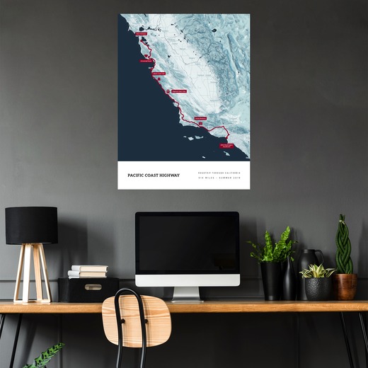 Our Pacific Coast Highway Road Trip Poster - Route Map 5