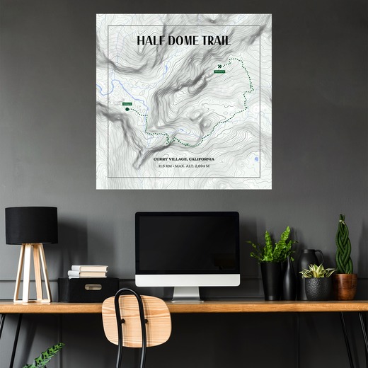Half Dome Trail Hiking Trip Poster - Route Map 5